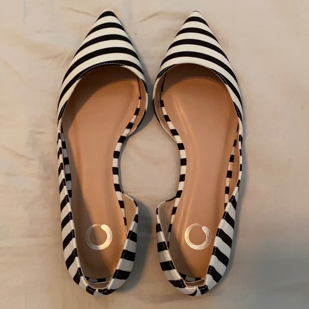 NEW Black/White Striped Flats 10
